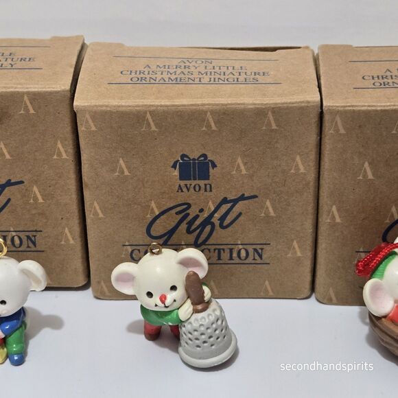Avon A Merry Little Christmas  Miniature Mouse Ornaments. Lot Of 5 - Picture 3 of 8